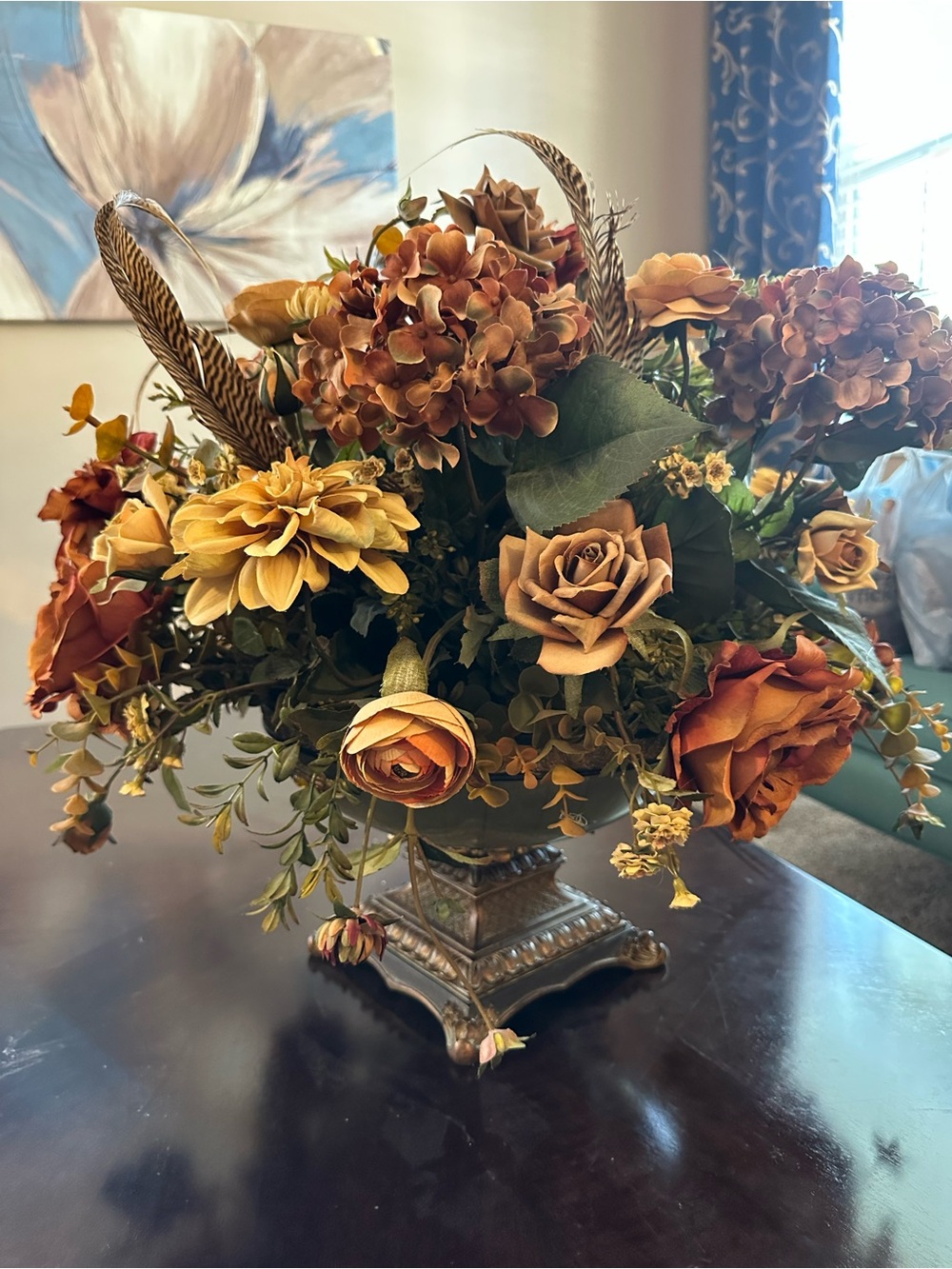 Elegant Autumn Floral Centerpiece - Artificial Fall Arrangement in Brown & Tan - Picture 2 of 7